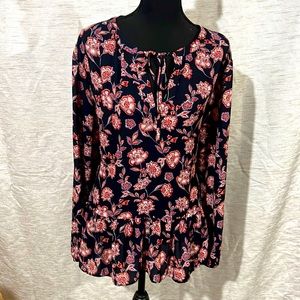 Loft long sleeve navy floral flowy top blouse